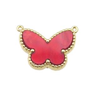 copper Butterfly pendant pave red shell, gold plated, approx 14-18mm