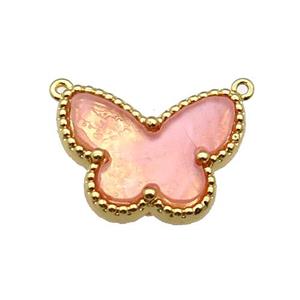 copper Butterfly pendant pave pink shell, gold plated, approx 14-18mm