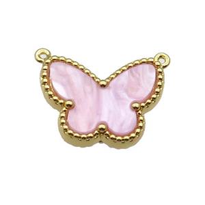 copper Butterfly pendant pave pink shell, gold plated, approx 14-18mm