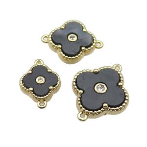 copper Clover connector pave black shell, gold plated, approx 10mm