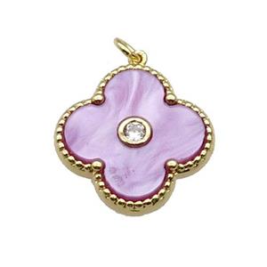 copper Clover pendant pave lavender shell, gold plated, approx 18mm