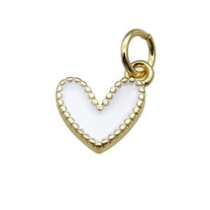 copper Heart pendant with white enamel, gold plated, approx 9mm