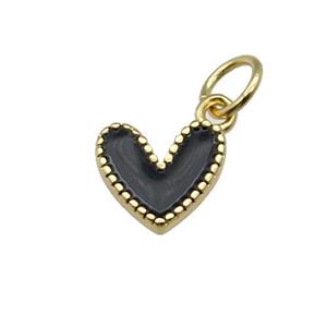 copper Heart pendant with black enamel, gold plated, approx 9mm