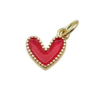 copper Heart pendant with red enamel, gold plated, approx 9mm