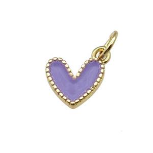 copper Heart pendant with lavender enamel, gold plated, approx 9mm