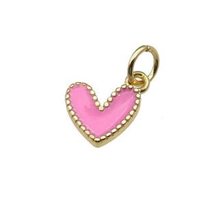 copper Heart pendant with pink enamel, gold plated, approx 9mm
