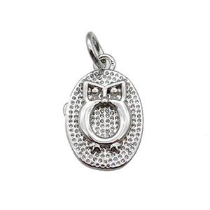 copper oval pendant, owl, platinum plated, approx 10-14mm