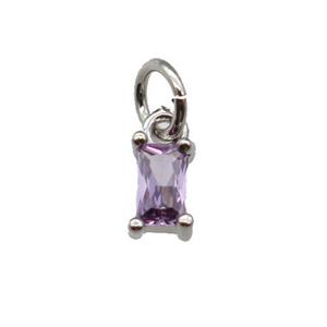 copper pendant paved purple zircon, rectangle, platinum plated, approx 4-6mm