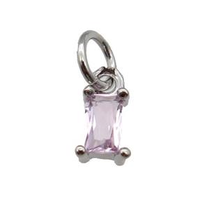 copper pendant paved pink zircon, rectangle, platinum plated, approx 4-6mm