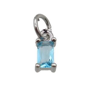 copper pendant paved blue zircon, rectangle, platinum plated, approx 4-6mm