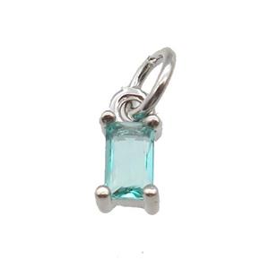copper pendant paved green zircon, rectangle, platinum plated, approx 4-6mm