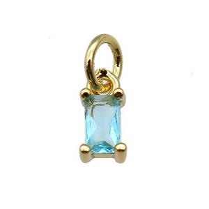 copper pendant paved blue zircon, rectangle, gold plated, approx 4-6mm