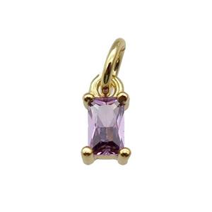 copper pendant paved purple zircon, rectangle, gold plated, approx 4-6mm