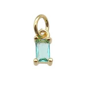 copper pendant paved green zircon, rectangle, gold plated, approx 4-6mm