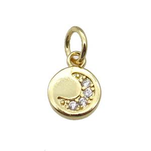 copper circle moon pendant paved zircon, gold plated, approx 7mm