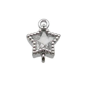 copper star connector paved zircon, platinum plated, approx 8mm