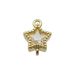 copper star connector paved zircon, gold plated, approx 8mm