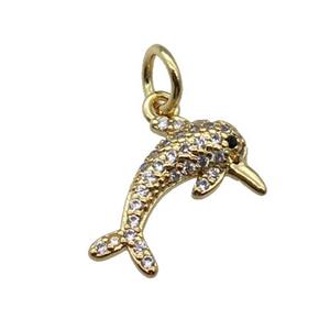 copper dolphin pendant paved zircon, gold plated, approx 10-14mm