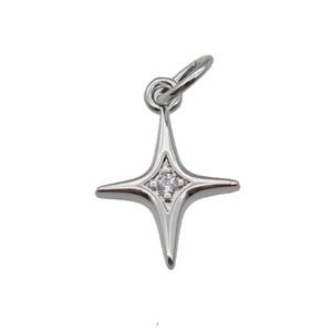 copper star pendant pave zircon, platinum plated, approx 10-12mm
