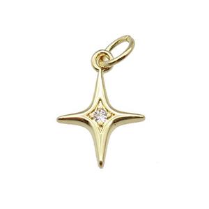 copper star pendant pave zircon, gold plated, approx 10-12mm