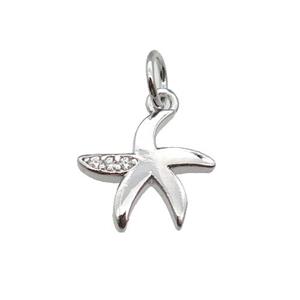 copper starfish pendant pave zircon, platinum plated, approx 11mm