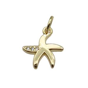 copper starfish pendant pave zircon, gold plated, approx 11mm