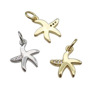 copper starfish pendant pave zircon, mixed, approx 11mm