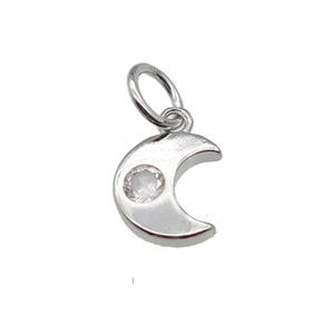 copper moon pendant pave zircon, platinum plated, approx 7-8mm