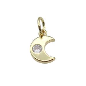 copper moon pendant pave zircon, gold plated, approx 7-8mm