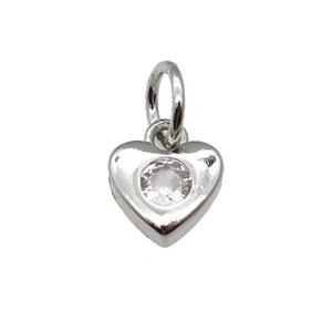 copper heart pendant pave zircon, platinum plated, approx 6.5mm