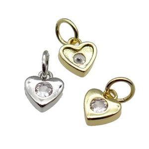 copper heart pendant pave zircon, mixed, approx 6.5mm