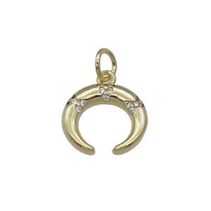 copper crescent moon pendant pave zircon, gold plated, approx 11-13mm