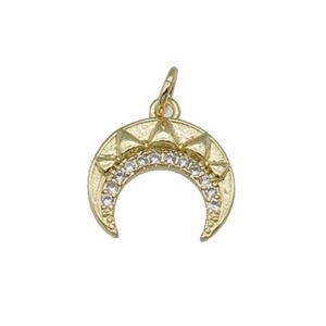copper crescent moon pendant pave zircon, gold plated, approx 12-14mm