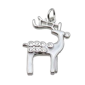 copper reindeer pendant pave zircon with white enamel, platinum plated, approx 18-24mm