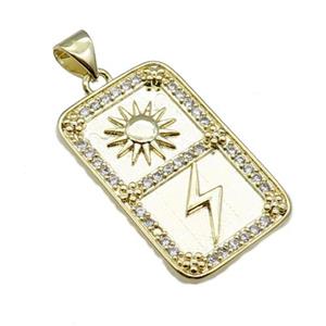 copper rectangle pendant pave zircon, sun thunder, gold plated, approx 16-26mm