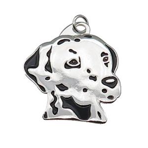 copper Dog charm pendant with black enamel, platinum plated, approx 25mm