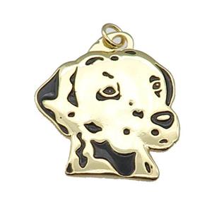 copper Dog charm pendant with black enamel, gold plated, approx 25mm