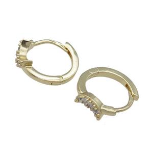 copper Hoop Earring pave zircon, moon, gold plated, approx 4-7mm, 14mm dia