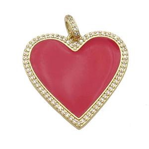 copper Heart pendant paved zircon with red enamel, gold plated, approx 30mm