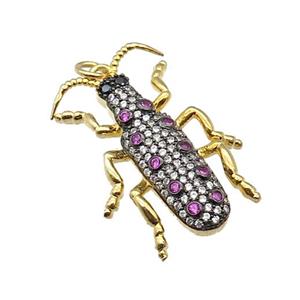 copper Ladybug pendant pave zircon, gold plated, approx 20-30mm