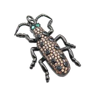 copper Ladybug pendant pave zircon, black plated, approx 20-30mm