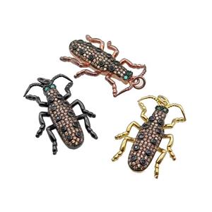 copper Ladybug pendant pave champagne zircon, mixed, approx 20-30mm