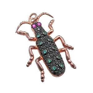 copper Ladybug pendant pave zircon, rose gold, approx 20-30mm