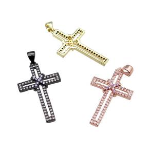 copper christian Cross pendant pave zircon, mixed, approx 19-30mm