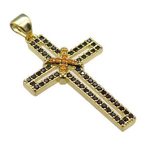 copper christian Cross pendant pave zircon, gold plated, approx 19-30mm