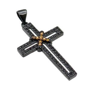 copper christian Cross pendant pave zircon, black plated, approx 19-30mm