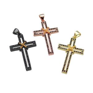 copper christian Cross pendant pave black zircon, mixed, approx 19-30mm