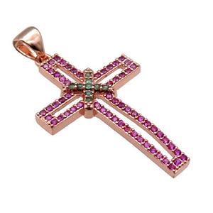 copper christian Cross pendant pave zircon, rose gold, approx 19-30mm