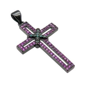 copper christian Cross pendant pave zircon, black plated, approx 19-30mm