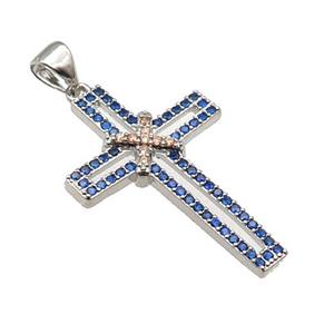 copper christian Cross pendant pave zircon, platinum plated, approx 19-30mm